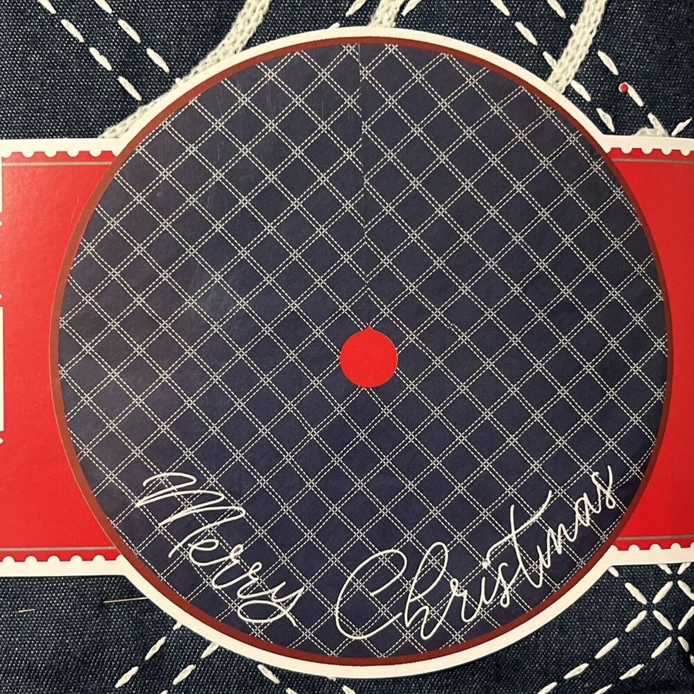 Blue Denim Merry Christmas Tree Skirt 48" Round Red Embroidered Cowboy New
